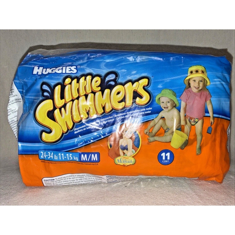 Vintage Huggies Little Swimmers Ariel 2002 Size M 9 Ct Open Pack